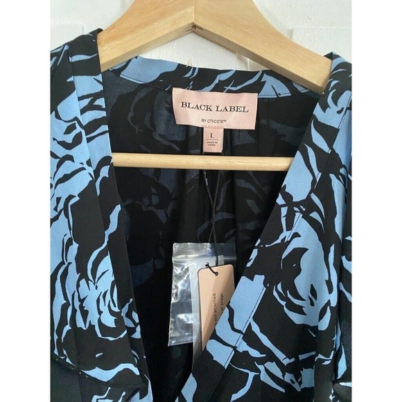 Black Label By Chico's Blue & navy V-Neck with Ruffles in front dress size Large - Picture 3 of 4